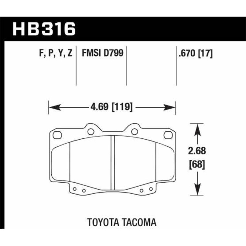 Hawk Performance HB316Y.670 LTS Disc Brake Pad Fits 99-01 Tacoma