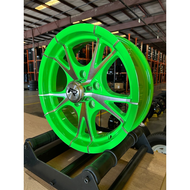 SET OF 2 RHINO ALUMINUM TRAILER RV WHEEL CW515 15X5, 5X4.5 5 LUG GREEN MACHINE