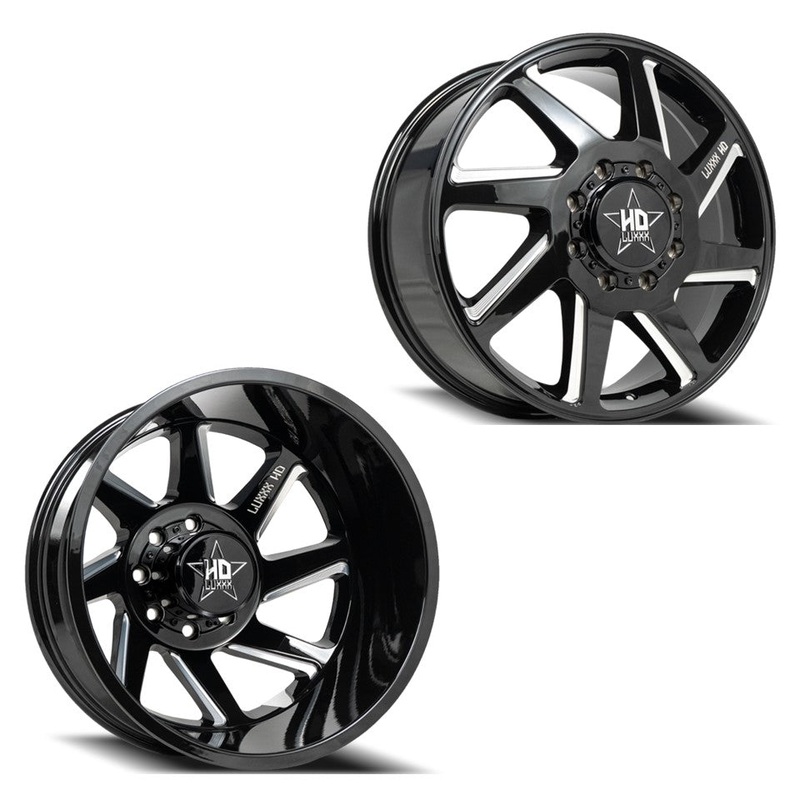 20×8.25 Luxxx LHD14 Blk Mill PRE-11 GM PRE-19 DODGE DUALLY Wheels 8×6.5 Set of 6 (Fits up to 12.50 Tire)