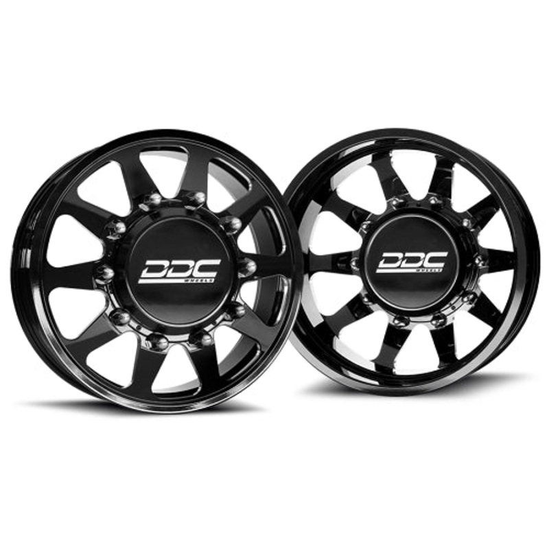22×8.25 DDC Ten Black Milled 05-UP FORD 19-UP DODGE FORGED DUALLY Wheels 8×200 Set of 6 (Lug Nuts AND Billet Lug Covers Included) Fits UP to 12.50 tire