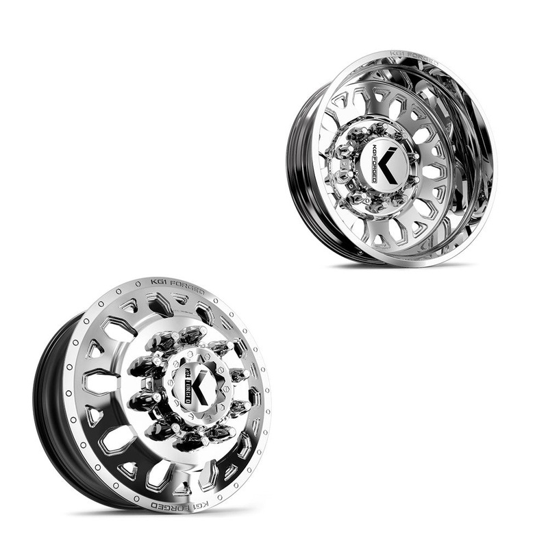 22×8.25 KG1 Forged KD002 Honor Polished 11-UP GM DUALLY Wheels 8×210 Set of 6 (Lug Nuts/Adapters Included) Fits UP to 13.50 tire