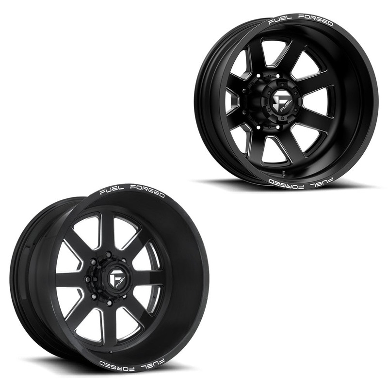 22×12 Fuel Forged FF09D Matte Black Milled 05-UP FORD DUALLY SUPER SINGLE Wheels 8 Lug Set of 6 (Fits UP to 12.50 tire)