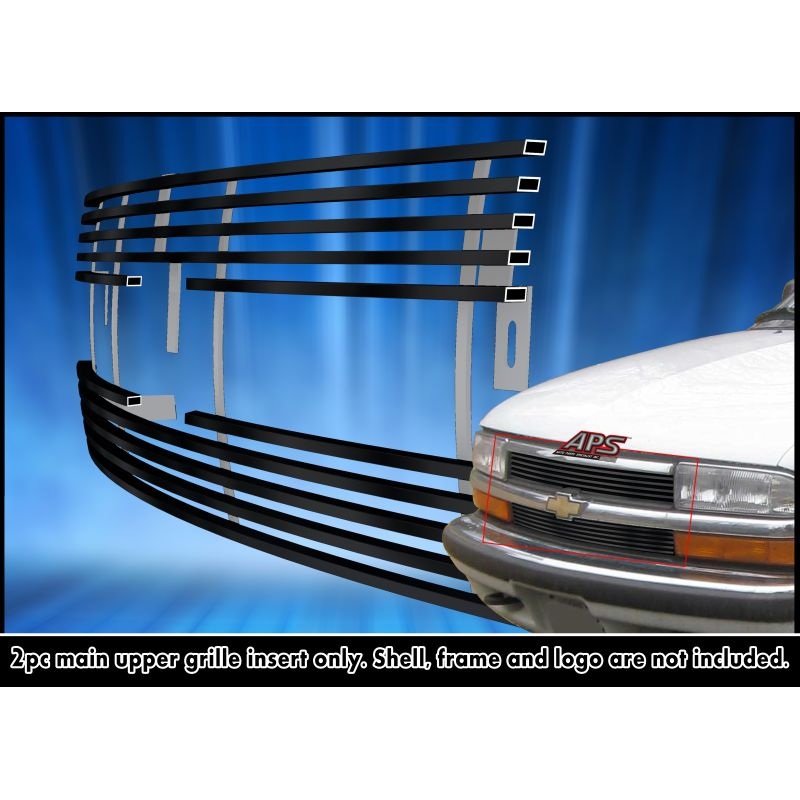 APS GR03HEJ44J Main Upper Black Stainless Steel Billet Grille Fits 1998-2005 Chevy Blazer