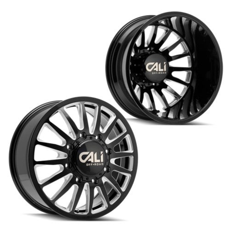 22×8.25 CALI Summit 9110D Black/Milled PRE-11 GM PRE-19 DODGE Dually Wheels 8×6.5 Set of 6 (Fits UP to 13.50 tire)