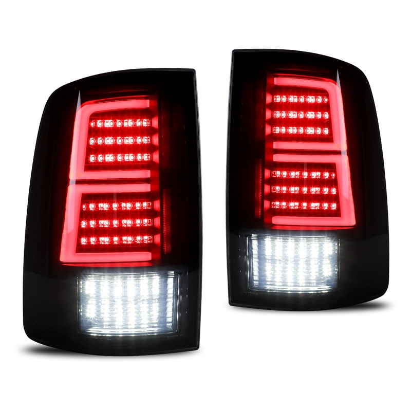 For 2009-2018 Dodge Ram 1500 2500 3500 and 2019-2023 Ram 1500 Classic LED Tail Lights – Black/Smoke
