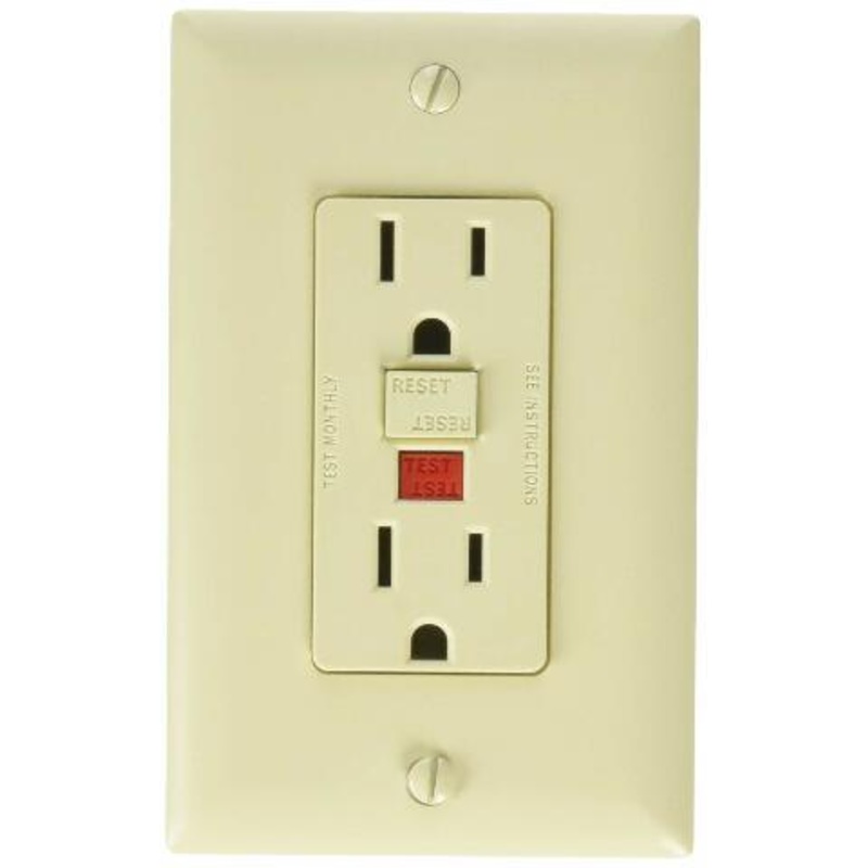RV Designer S803, Dual GFCI Outlet with Cover Plate, Ivory, AC Electrical