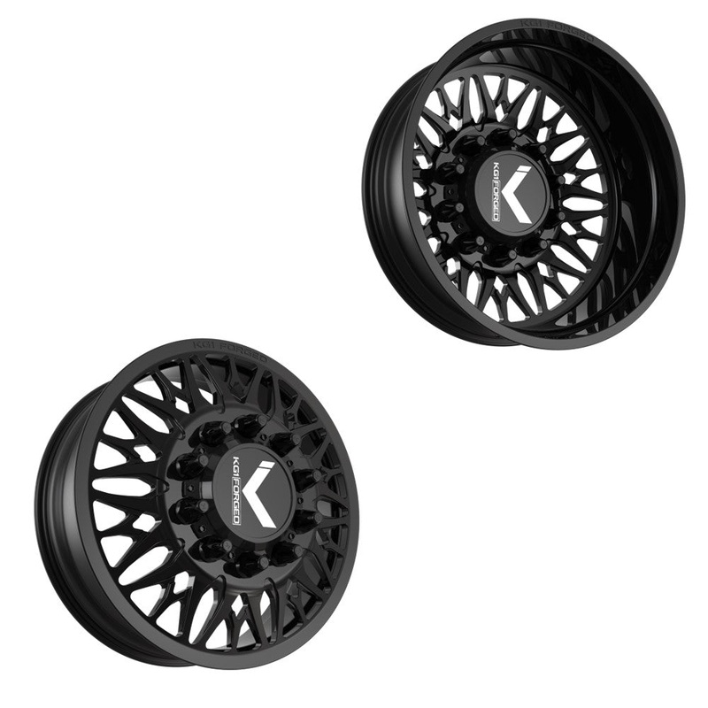 24×8.25 KG1 Forged KD014 Trident-D Gloss Black 11-UP GM DUALLY Wheels 8×210 Set of 6 (Lug Nuts/Adapters Included) Fits UP to 13.50 tire
