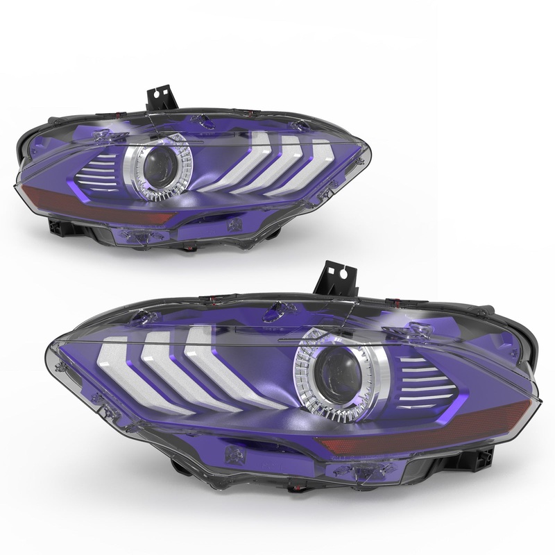 LED Head Lights for 2018-2023 Ford Mustang Coupe & Convertible Headlights – Blue Purple Decorative Frame