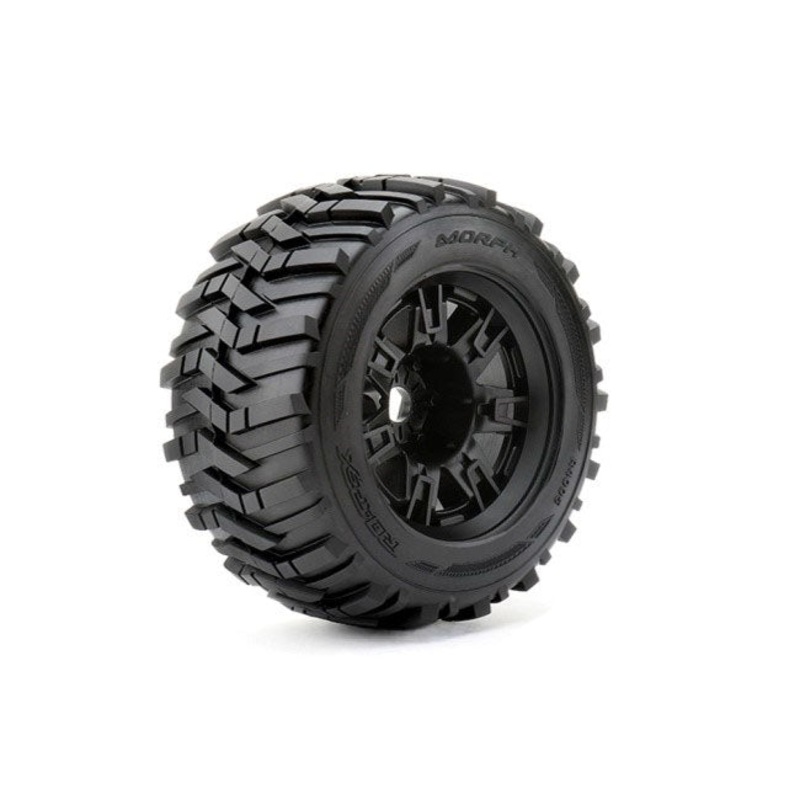 Roapex Morph 1/8 Monster Truck Tires Mounted on Black Wheels, 1/2″