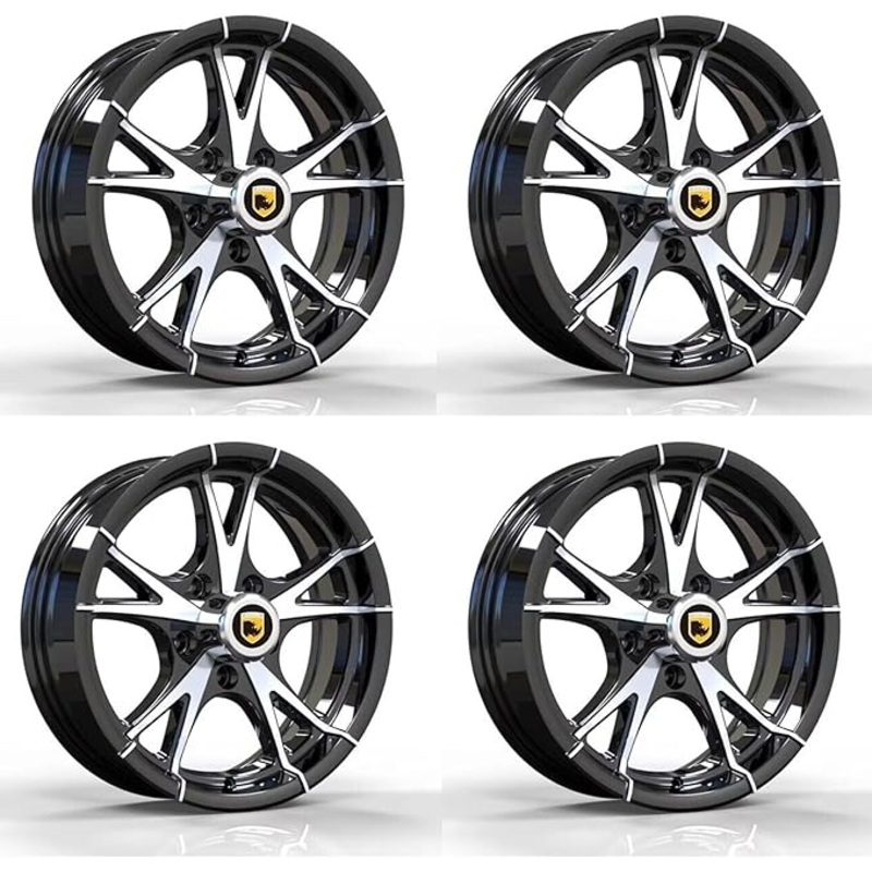 SET OF 4 CW514 RHINO ALUMINUM BLACK MACHINED FACE 14X5.5 5X4.5 5 LUG TRAILER RV WHEEL