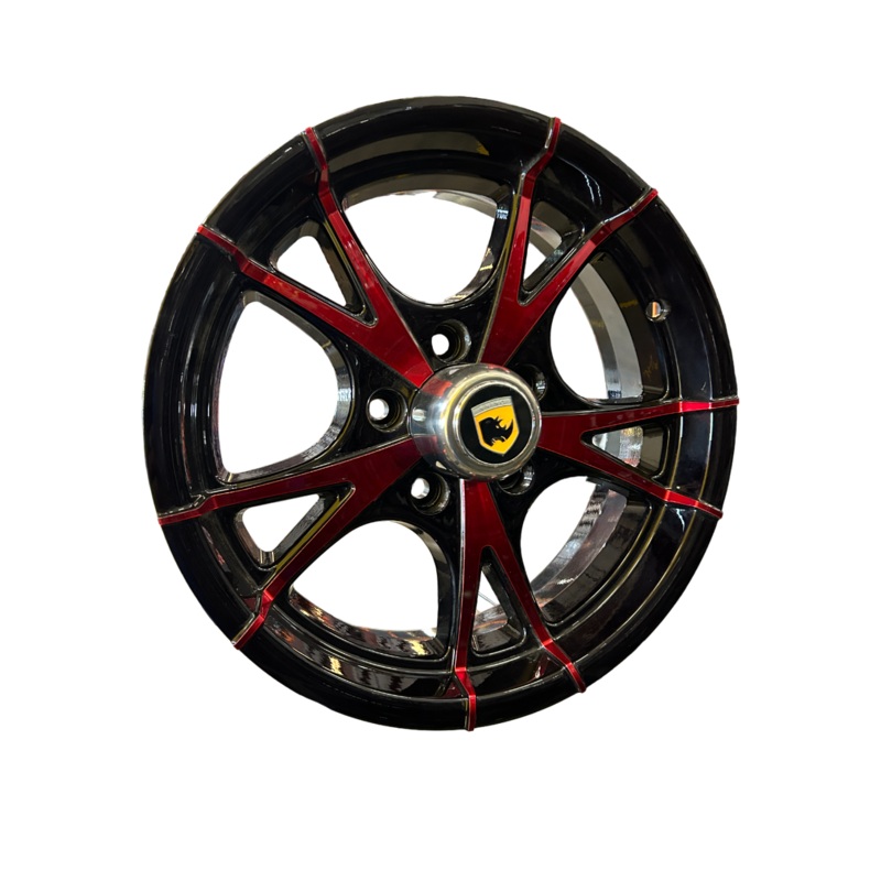 SET OF 4 RHINO ALUMINUM TRAILER RV WHEEL CW515 15X5, 5X4.5 5 LUG BLACK & RED FACE