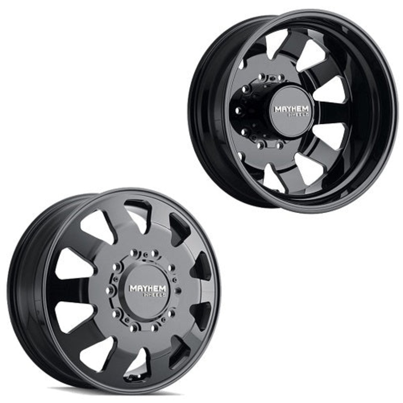 22×8.25 Mayhem 8181 Challenger Blk DUALLY Wheels W/Caps 10×225 Set of 6 (Fits UP to 12.50 tire)