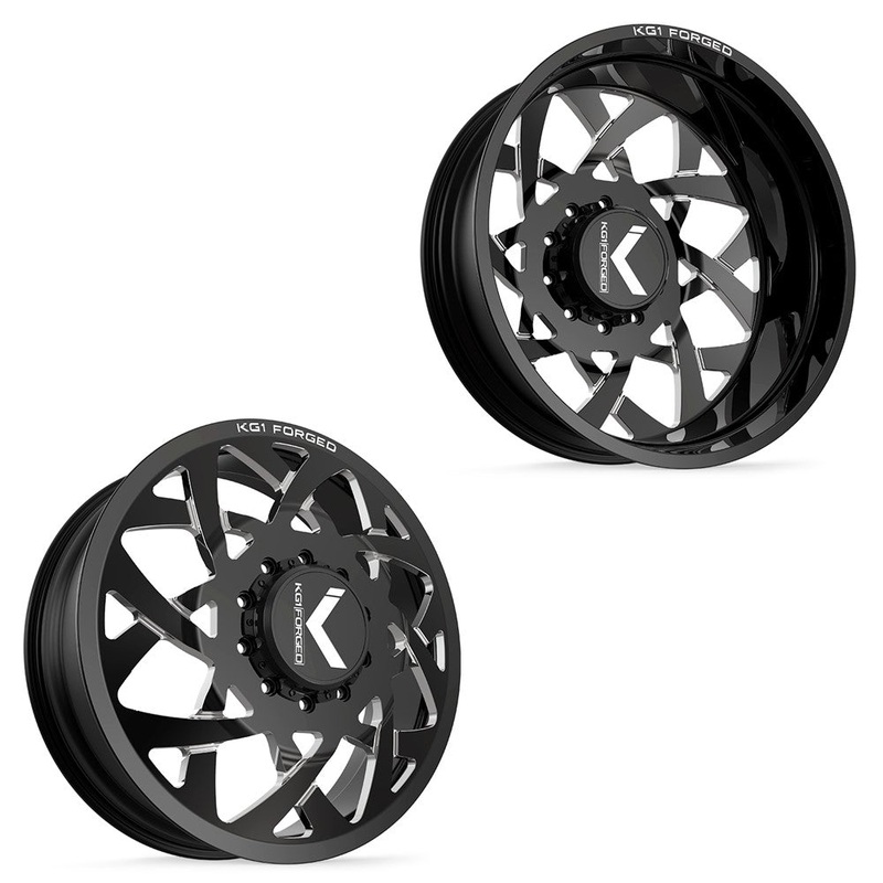 26×8.25 KG1 Forged KD008 Orbital Black Milled FORD F-450/F-550 DODGE 4500/5500 DUALLY Wheel 10×225 Set of 6 (Fits UP to 12.50 tire)