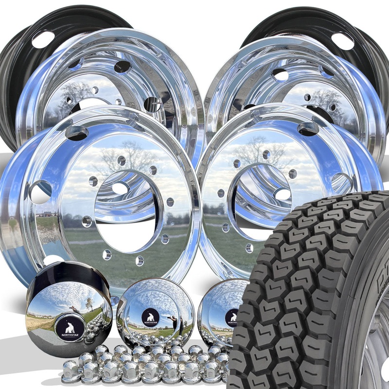 DynaTrac DT320 Off Road Mounted On 22.5×7.5 Northstar 8x275mm Hub Pilot Mirror Polished Both Sides Wheel Kit