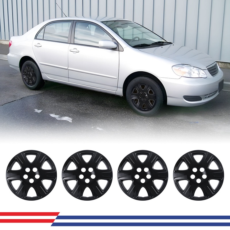 WINJET 15′ Hubcaps Wheel Rims Cover for 2005-2008 TOYOTA COROLLA – Black Lacquer