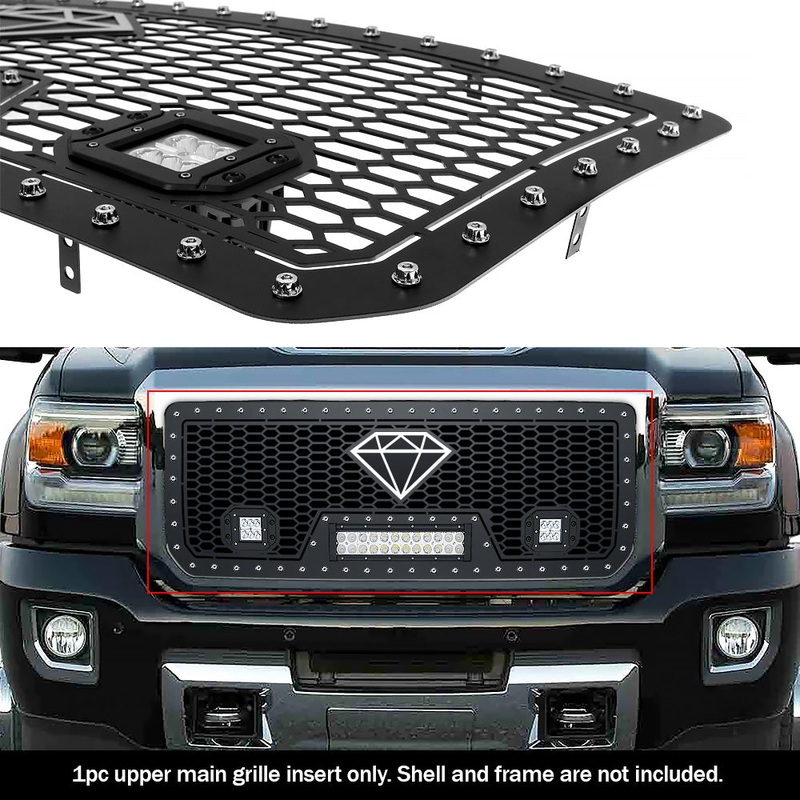 APS GR07LFC25L Main Upper Rivet Grille Fits 2015-2018 GMC Sierra 2500