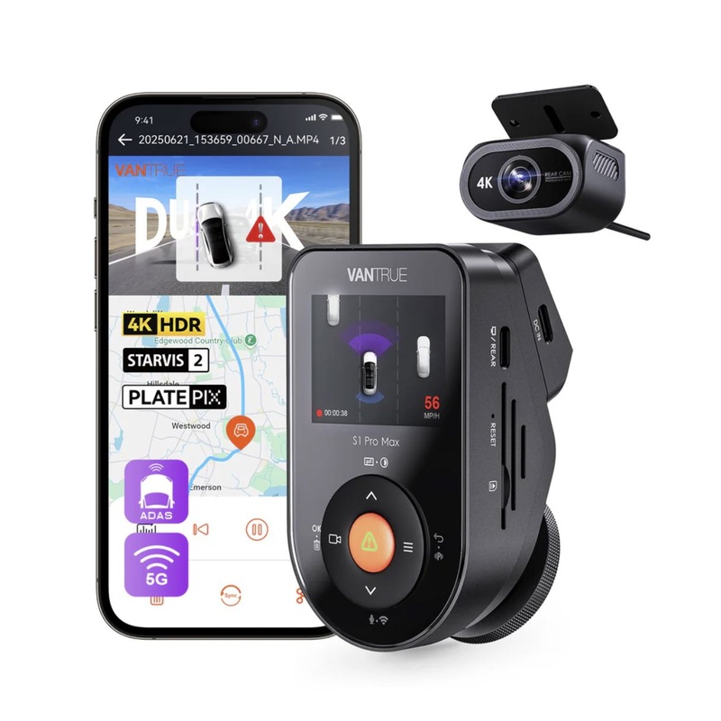 VANTRUE Sonnet 1 Pro Max (S1PRO MAX) Dual 4K Resolution (Front + Waterproof Rear) Ai Powered 2-Channel Dash Camera (Compatible with LTE)
