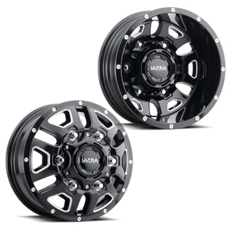 17×6.5 Ultra 003BM Hunter Gloss Black Milled PRE-11 GM PRE-19 DODGE DUALLY Wheels 8×6.5 Set of 4 (Fits Stock Tire Sizing)
