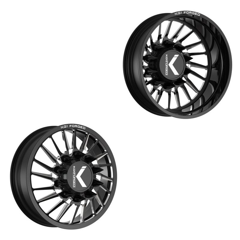 26×8.25 KG1 Forged KD038 Javelin-D Gloss Black Premium Milled FORD F-450/F-550 DODGE 4500/5500 DIRECTIONAL DUALLY Wheels 10×225 Set of 6 (Lug Nuts/Adapters Included) Fits UP to 13.50 tire