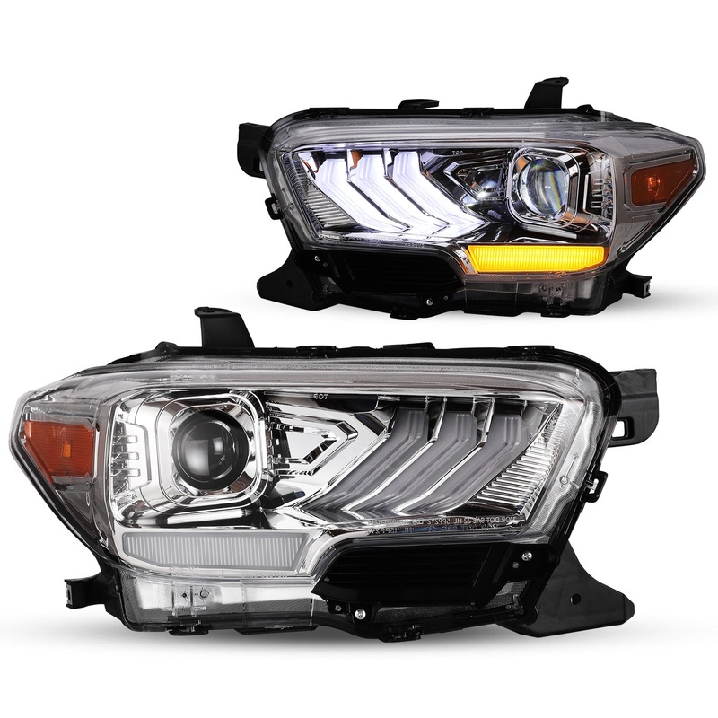 For 2016-2019 Toyota Tacoma/2020-2023 Tacoma SR SR5 TRD Sport DRL Head Lights – Chrome/Clear