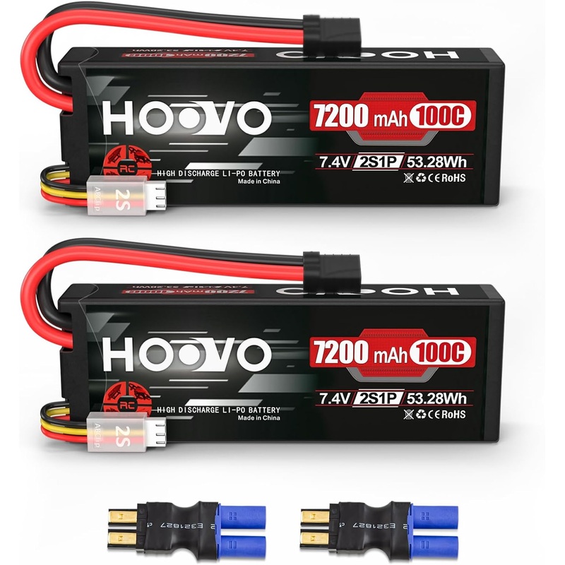 HOOVO 2S Lipo Battery 7.4V 7200mAh 100C RC Lipo Battery Pack Hard Case