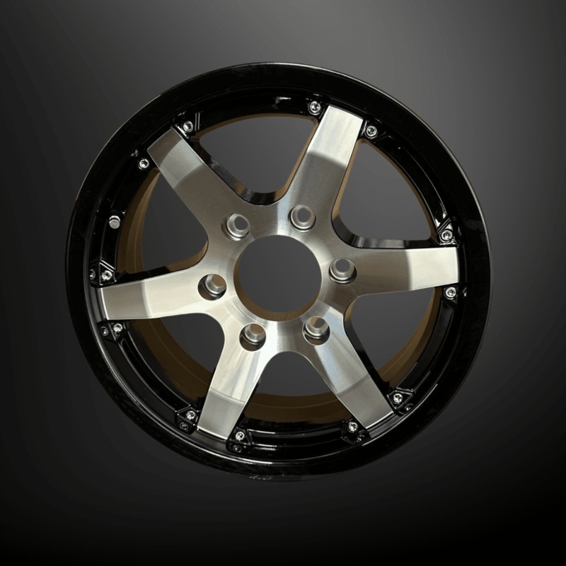 SET OF 4 RHINO CLASSIC 601 15×6 6×5.5 BLACK MACHINE FACED TRAILER WHEEL