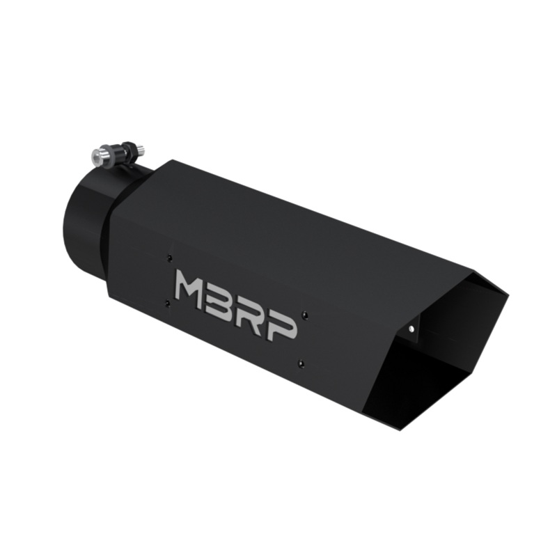 MBRP Tip, 5″ Hex Tip 4″ ID inlet 16″ length, MBRP Logo, Black Coated