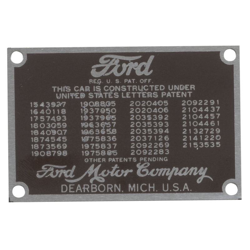 Patent Data Plate; 1940-48 Car, 1940-47 Pickup