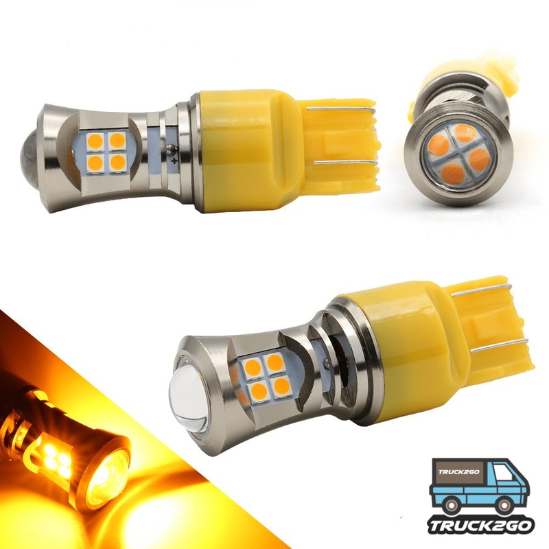 SYNETICUSA 7443 / 7440 Turn Signal – Daytime Running DRL LED Projector Light Bulbs (Amber Yellow)
