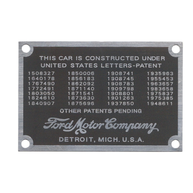 Patent Data Plate; 1935-36