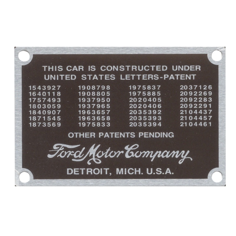 Patent Data Plate; 1937-39