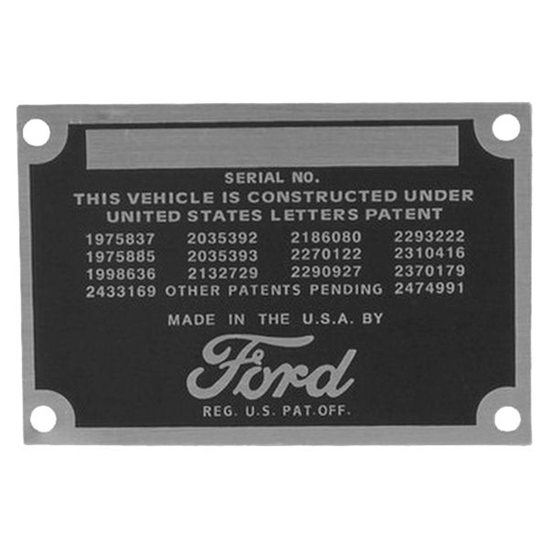 Patent Data Plate; 1948-52 Pickup