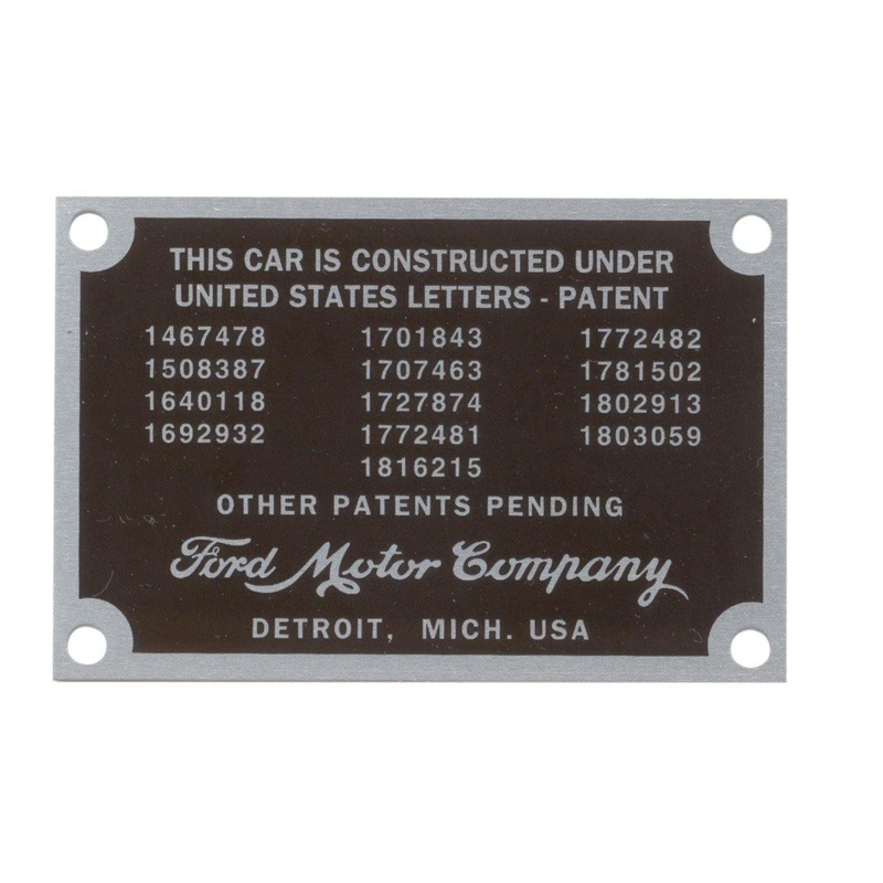 Patent Data Plate; 1932-34