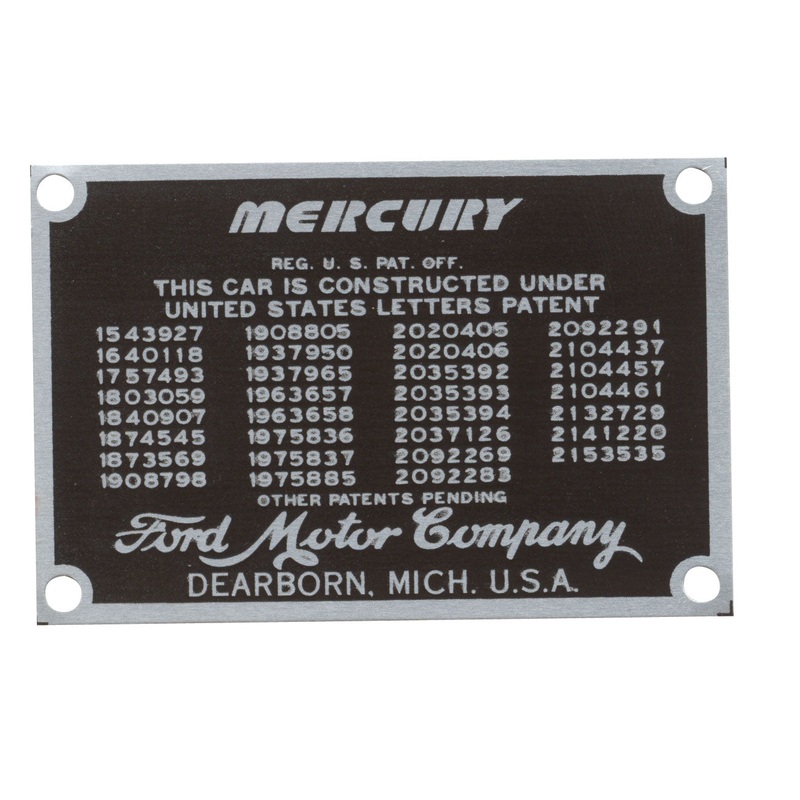 Patent Data Plate; 1939-48 Mercury