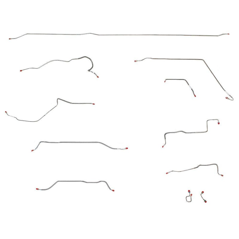 67-69 GM Long Bed, Standard, Coil, Outboard; Complete Brake Line Kit; Stainless