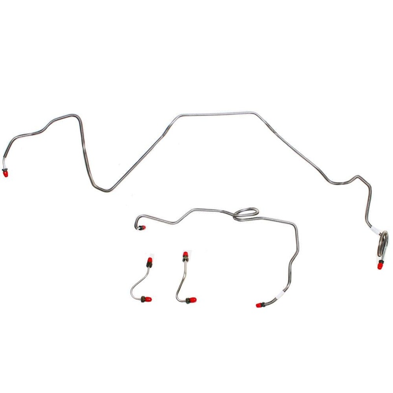 86-89′ Chevy Camaro/Pontiac Firebird 2.5L 4cyl. (86′), 2.8L 6cyl, 1st Design Fine Thread Fittings in M/C, Front 4pc Brake Line Set; Stainless