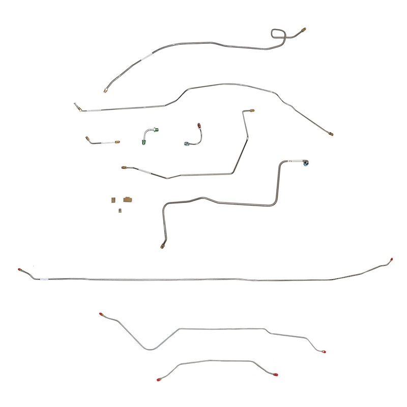 67-70 Chevy C10 Long Bed, Coil Spring Suspension, Power Disc Brake Line Conversion Kit; Stainless