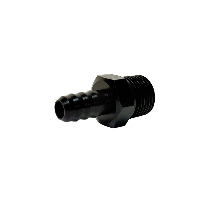 Adapter Fitting | 3/8″ NPT Male to 3/8″ Hose Barb | Straight | Aluminum | Black Anodized | PF-4202