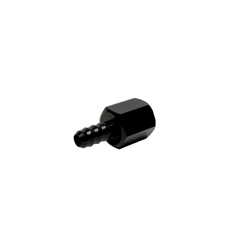 Adapter Fitting | -6 AN Female to 5/16″ Hose Barb | Straight | Aluminum | Black Anodized | PF-4002