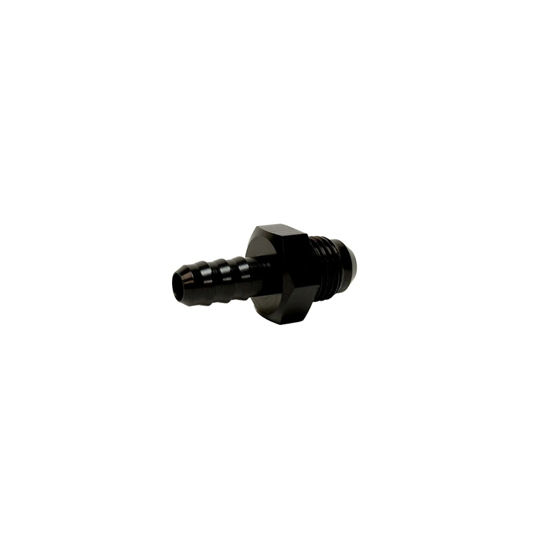 Adapter Fitting | -6 AN Male to 5/16″ Hose Barb | Straight | Aluminum | Black Anodized | PF-4003