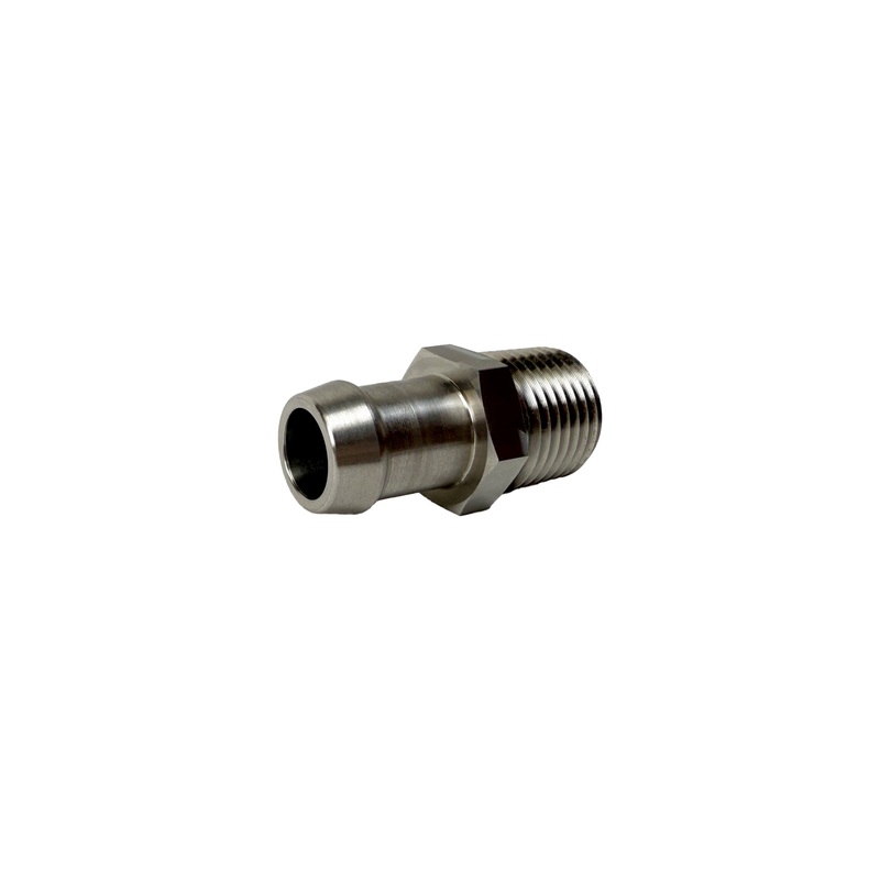 Heater Hose Fitting | 1/2″ NPT Male to 5/8″ Hose Barb | 1-3/4″ Long | Straight | Stainless Steel | PF-1001-SS