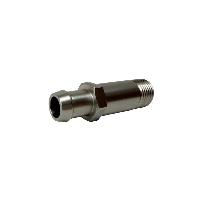 Heater Hose Fitting | 1/2″ NPT Male to 5/8″ Hose Barb | 2-7/8″ Long | Straight | Stainless Steel | PF-1002-SS