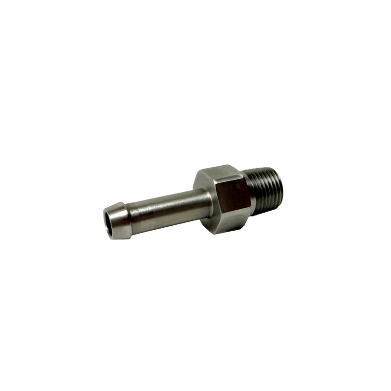 Heater Hose Fitting | 1/8″ NPT Male to 1/4″ Hose Barb | 1-1/2″ Long | Straight | Stainless Steel | PF-1046-SS